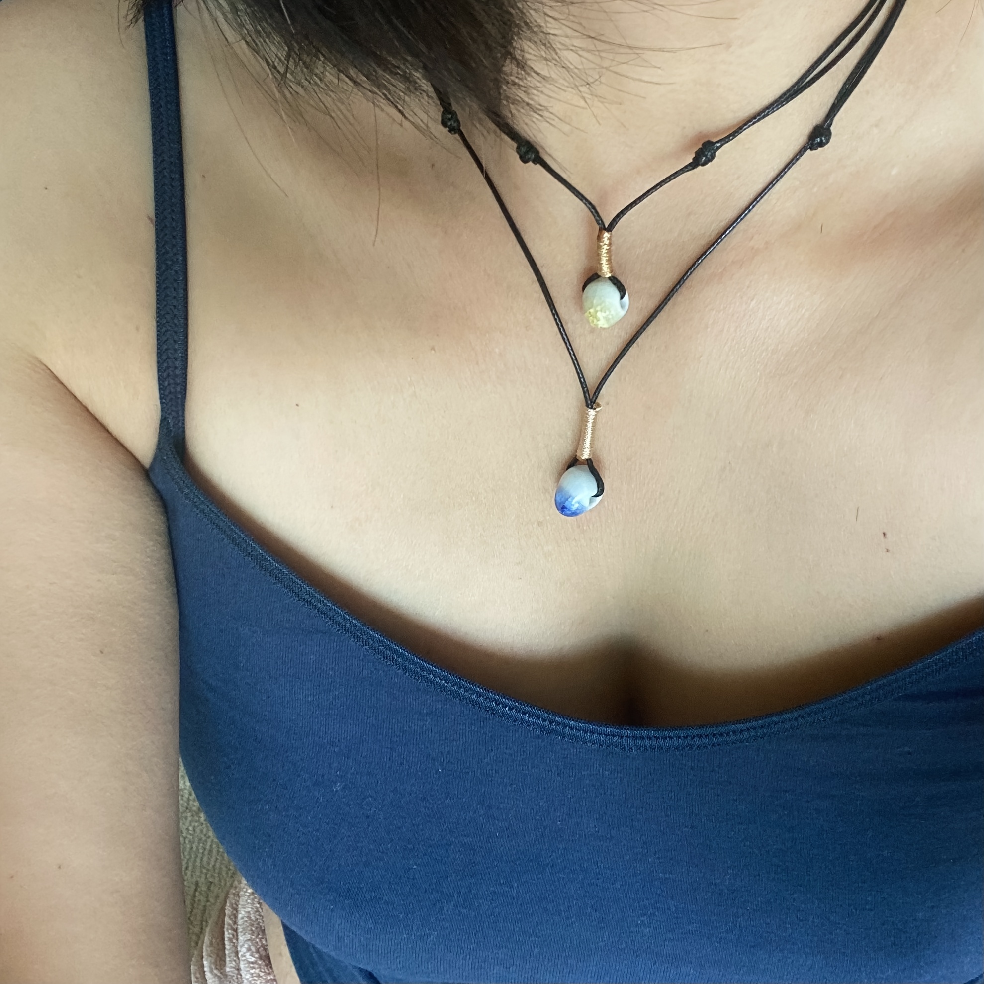 Handcrafted Teardrop Ceramic Necklace Retro Forest Style Pendant